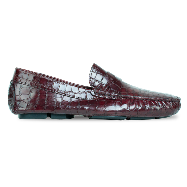 Gary: Mocassin Homme - Cuir Bordeaux Croco