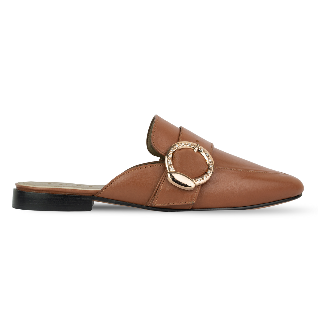 Selena : Mules Femme - Cuir Tabac