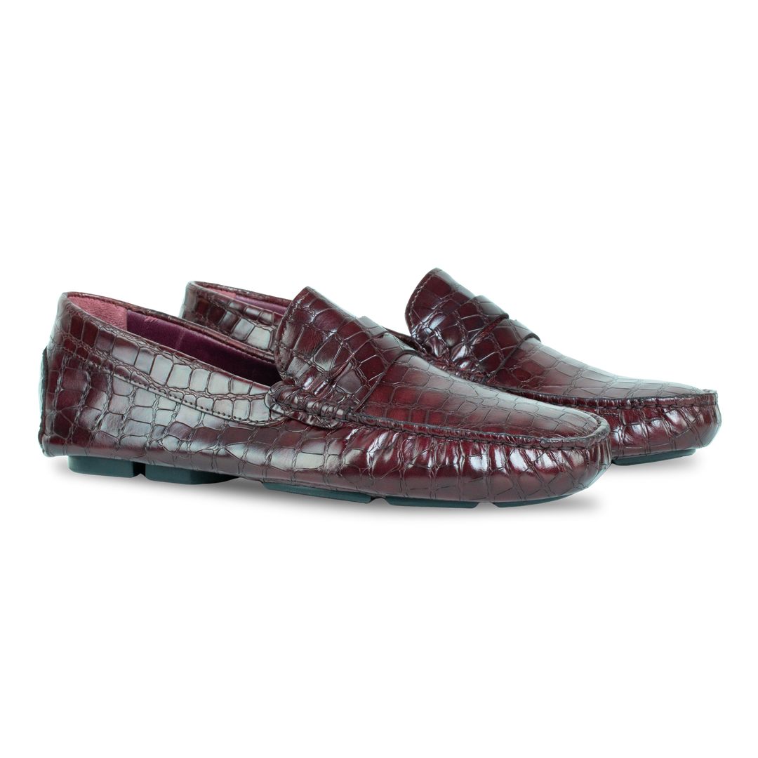 Gary: Mocassin Homme - Cuir Bordeaux Croco