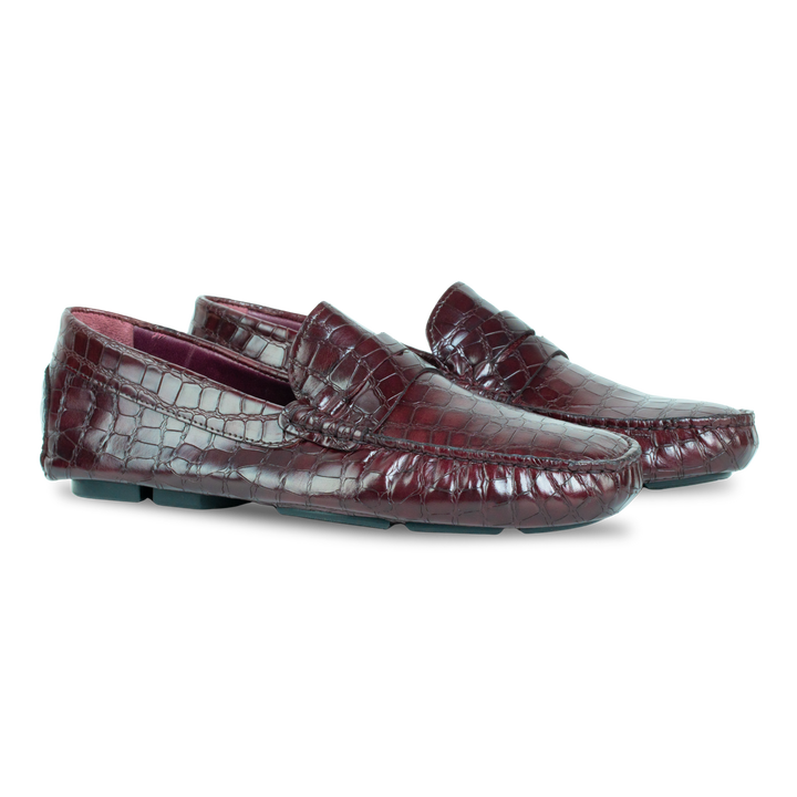 Gary: Mocassin Homme - Cuir Bordeaux Croco