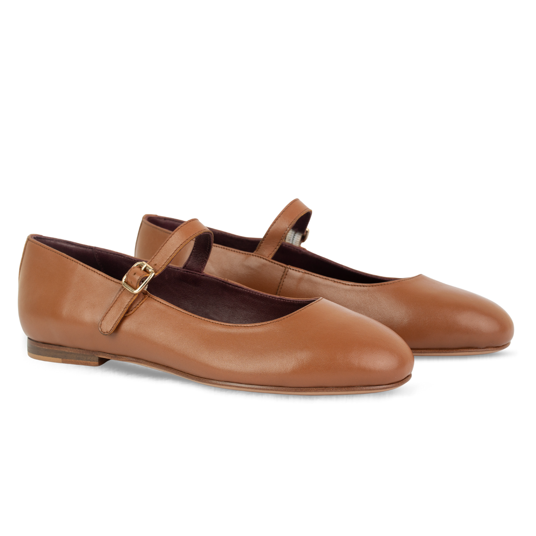Marion : Ballerines Femme - Cuir Tabac