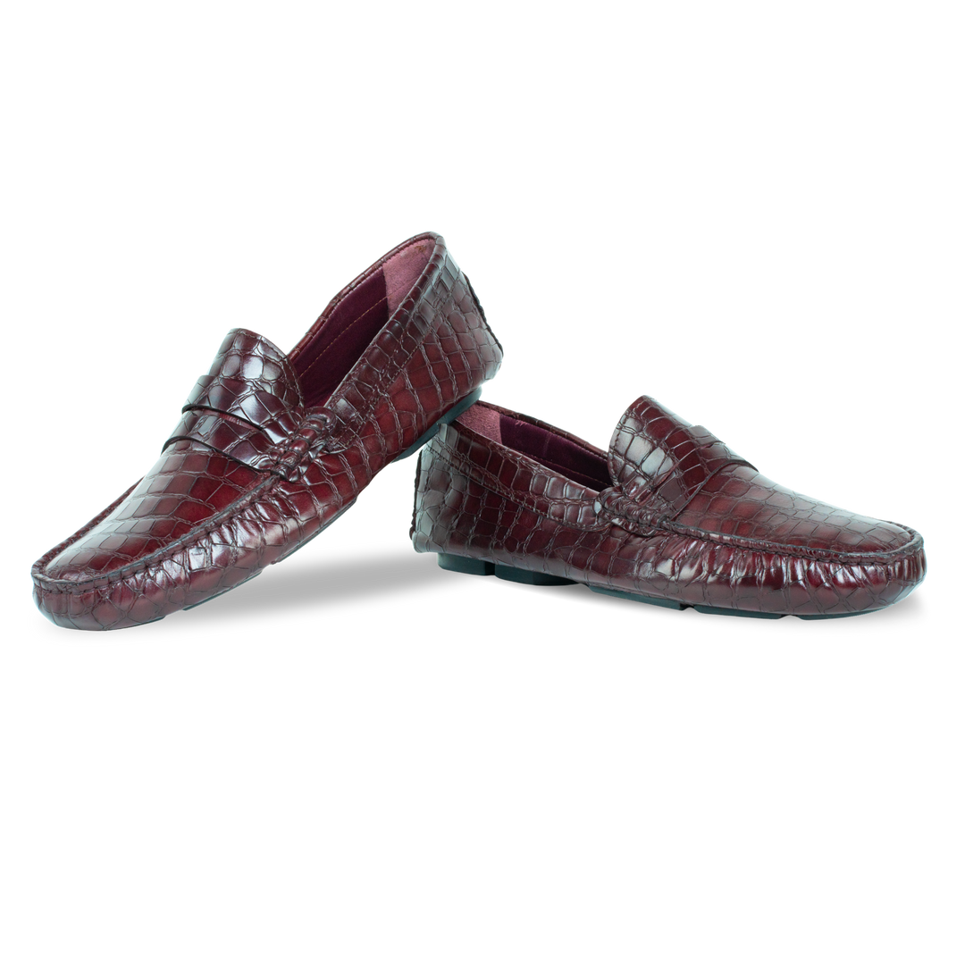 Gary: Mocassin Homme - Cuir Bordeaux Croco