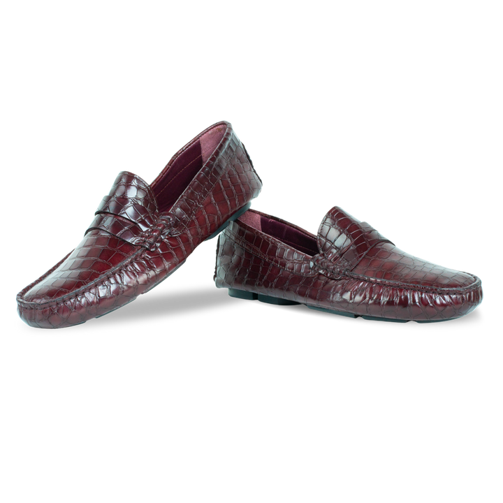 Gary: Mocassin Homme - Cuir Bordeaux Croco