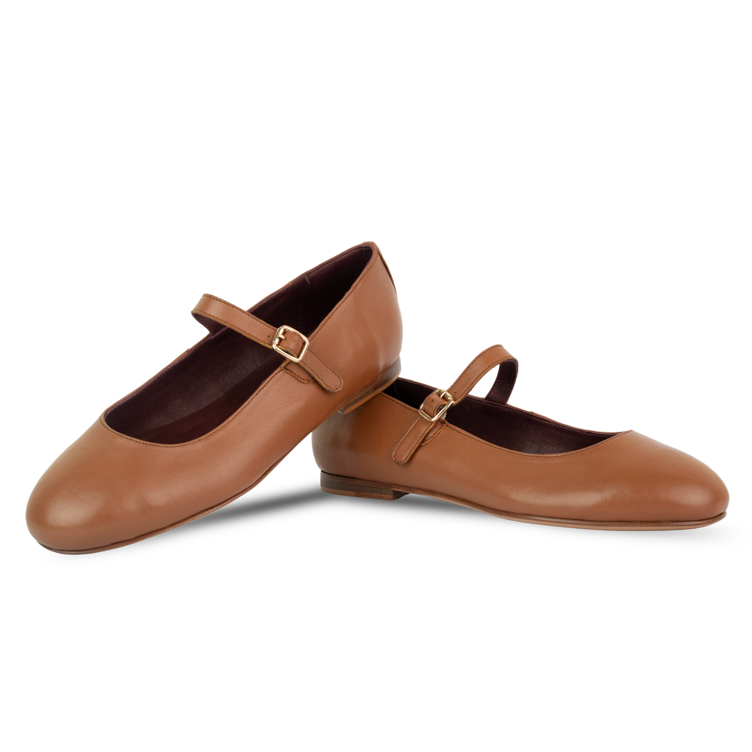 Marion : Ballerines Femme - Cuir Tabac