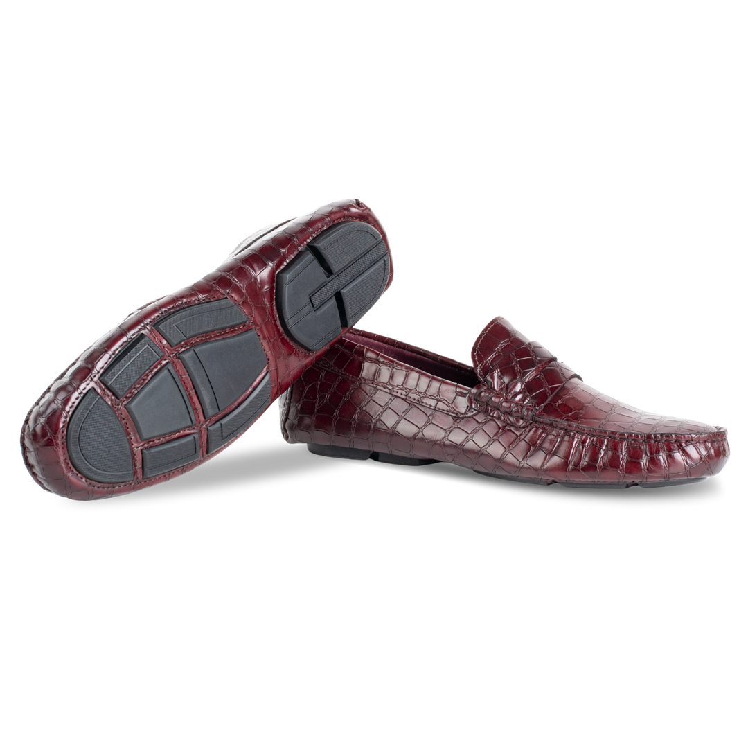 Gary: Mocassin Homme - Cuir Bordeaux Croco