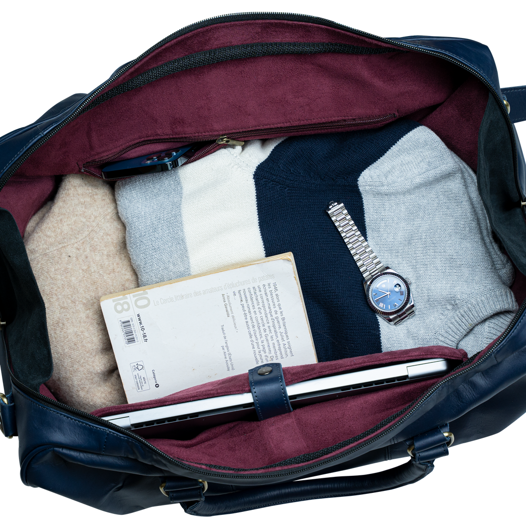 TheAristocrat: Sac de Voyage - Cuir Bleu - Bleather Maroc