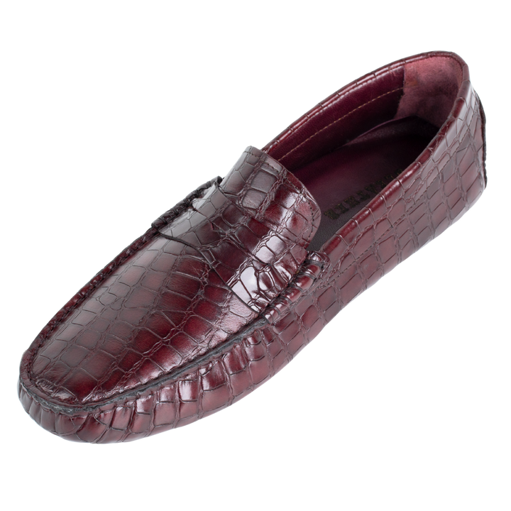 Gary: Mocassin Homme - Cuir Bordeaux Croco