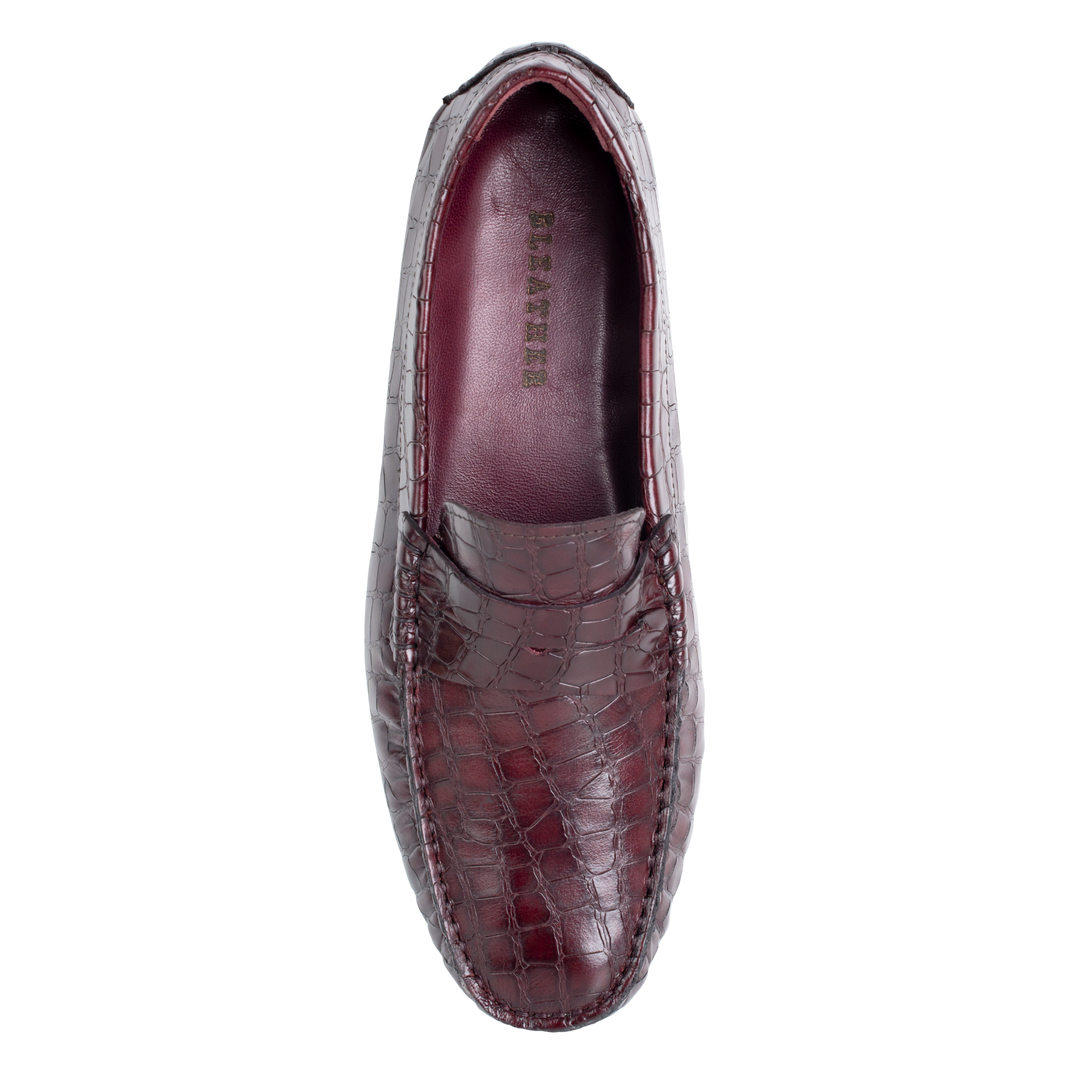 Gary: Mocassin Homme - Cuir Bordeaux Croco