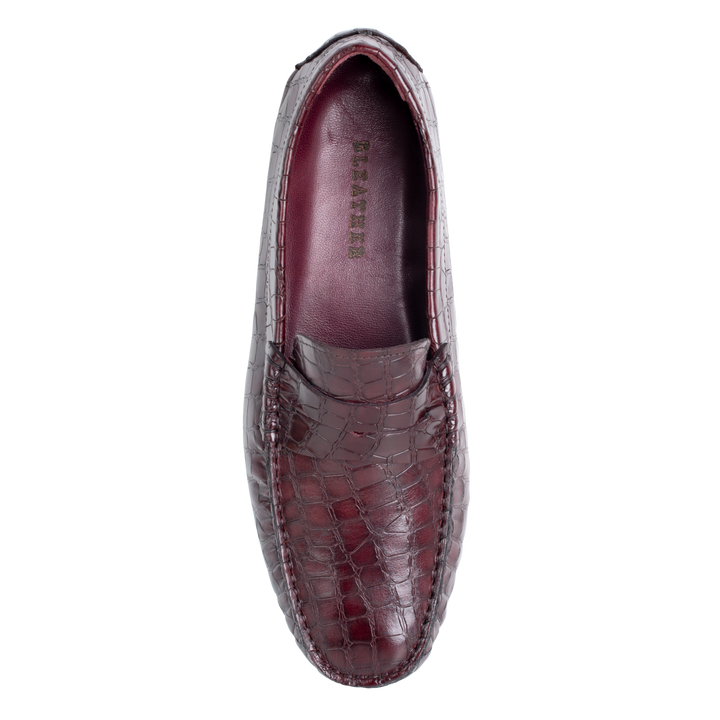 Gary: Mocassin Homme - Cuir Bordeaux Croco