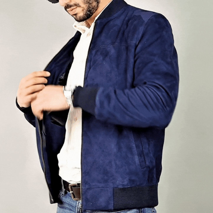Bomber: Jacket Homme - Daim Bleu