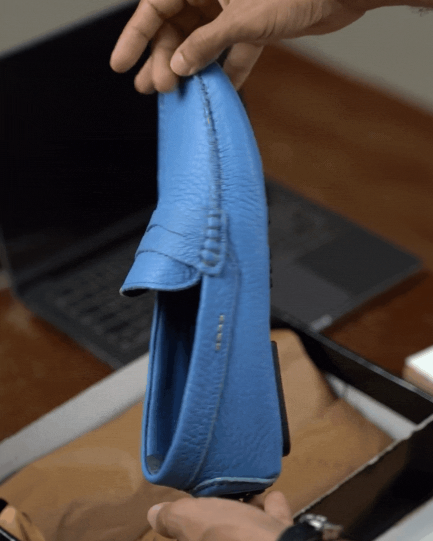 Gary:Mocassin Homme - Gomme Bleu Azur - Bleather Maroc