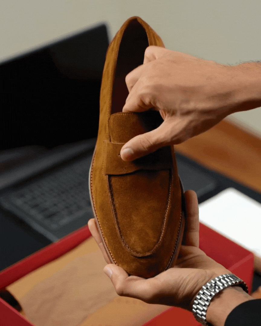 Nowell: Mocassin Homme - Daim Cognac - Bleather Maroc