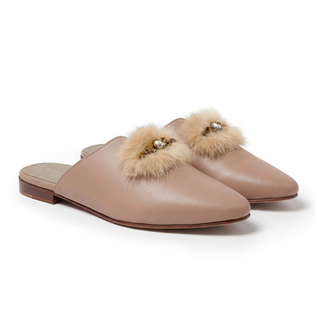 Malachite : Mules Femme - Cuir beige