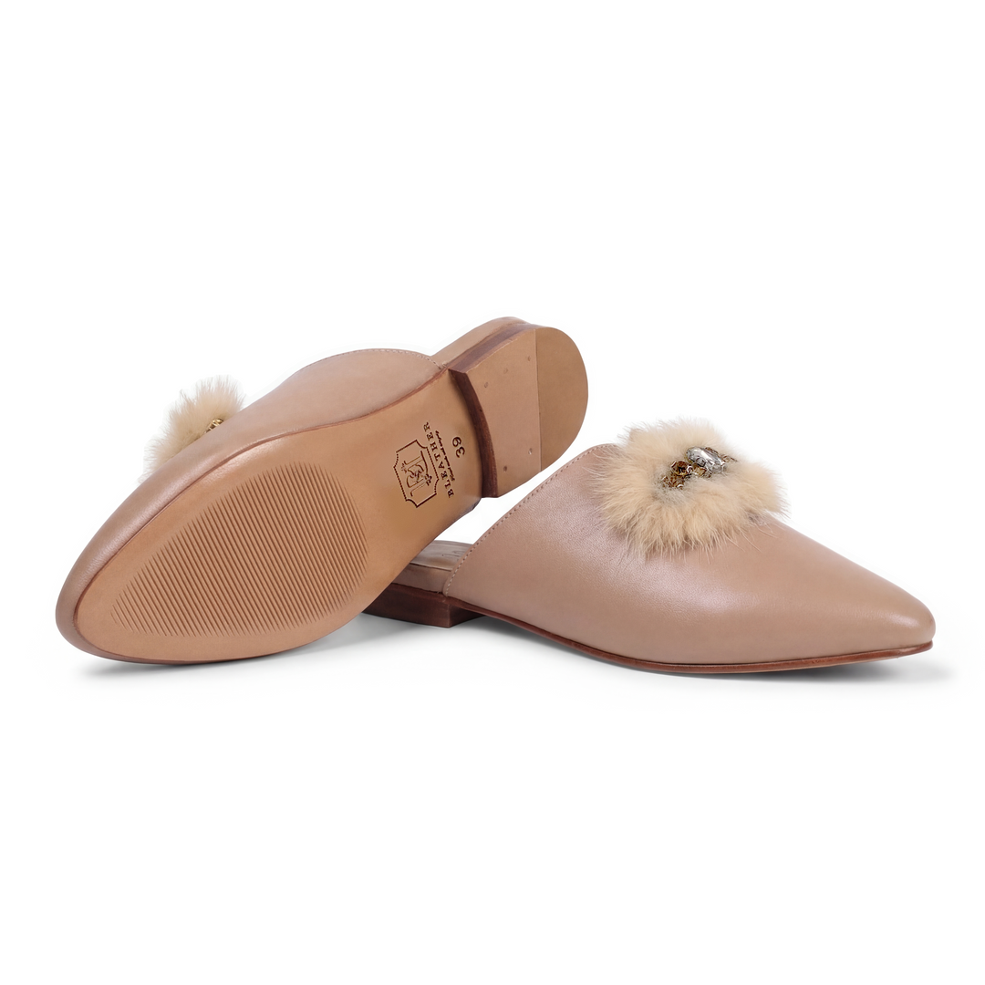 Malachite : Mules Femme - Cuir beige