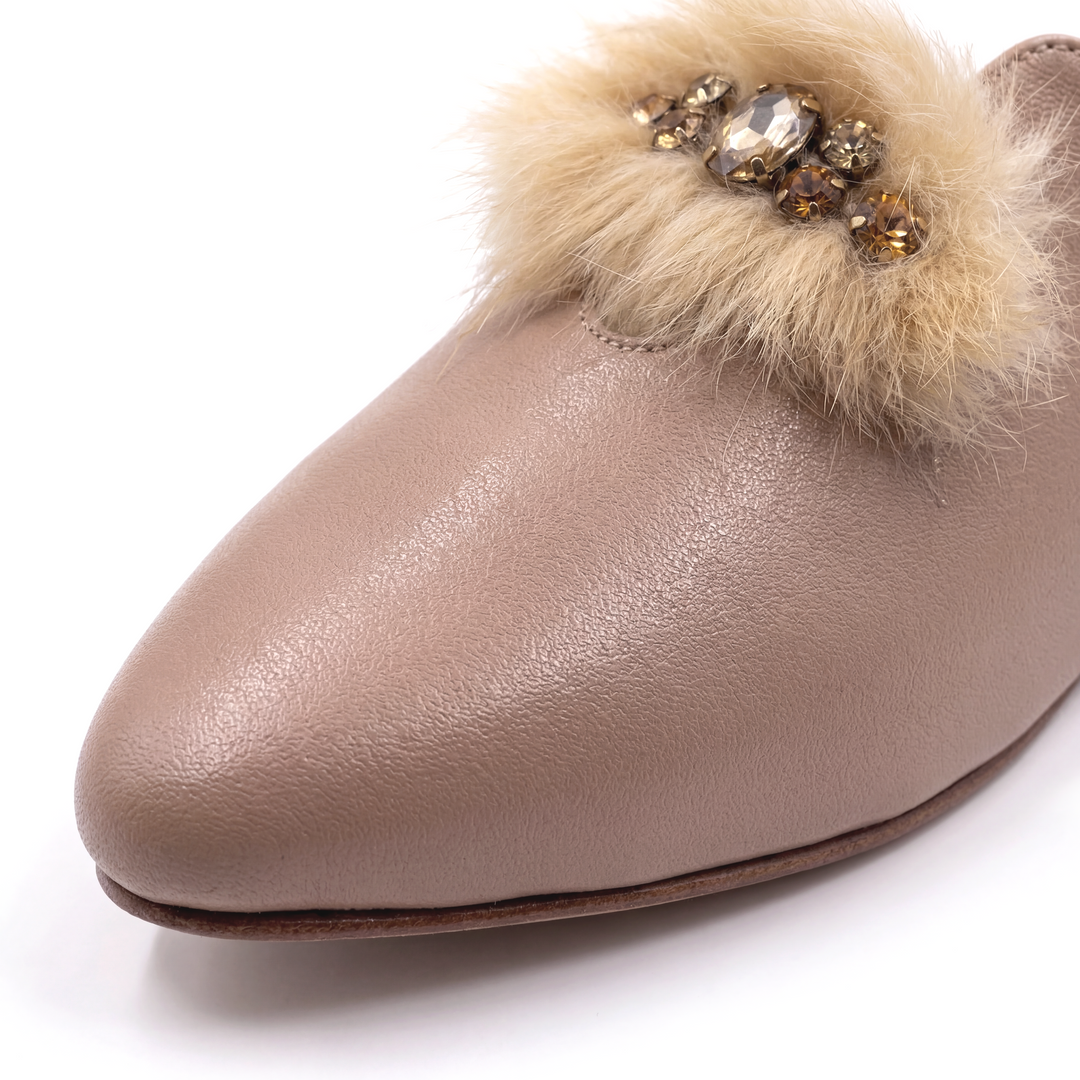Malachite : Mules Femme - Cuir beige