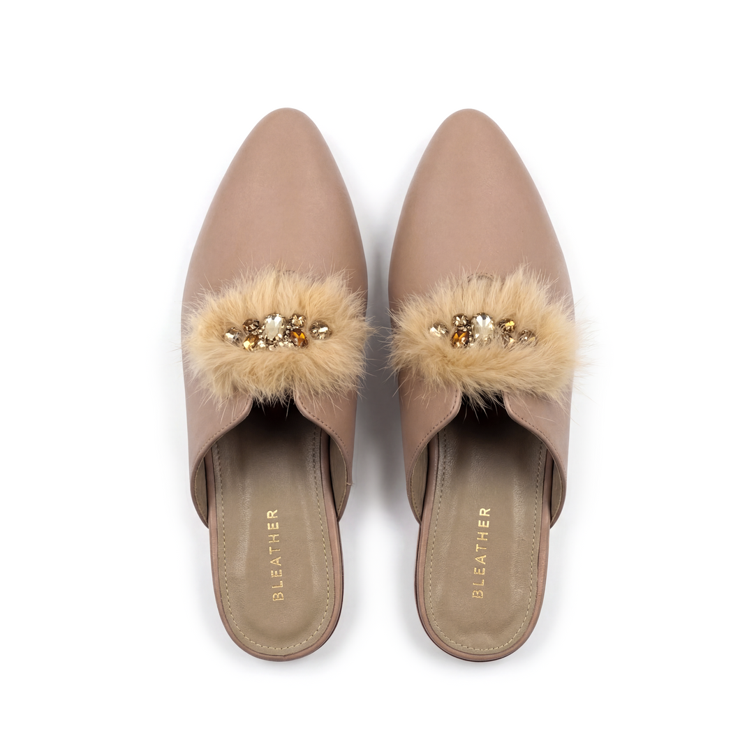 Malachite : Mules Femme - Cuir beige