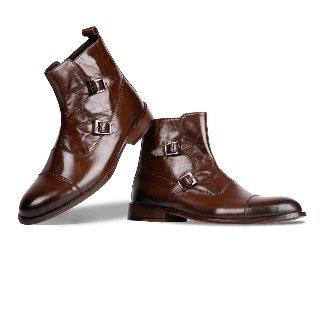 Arthur: Boots à boucles - Cuir Marron - Bleather Maroc