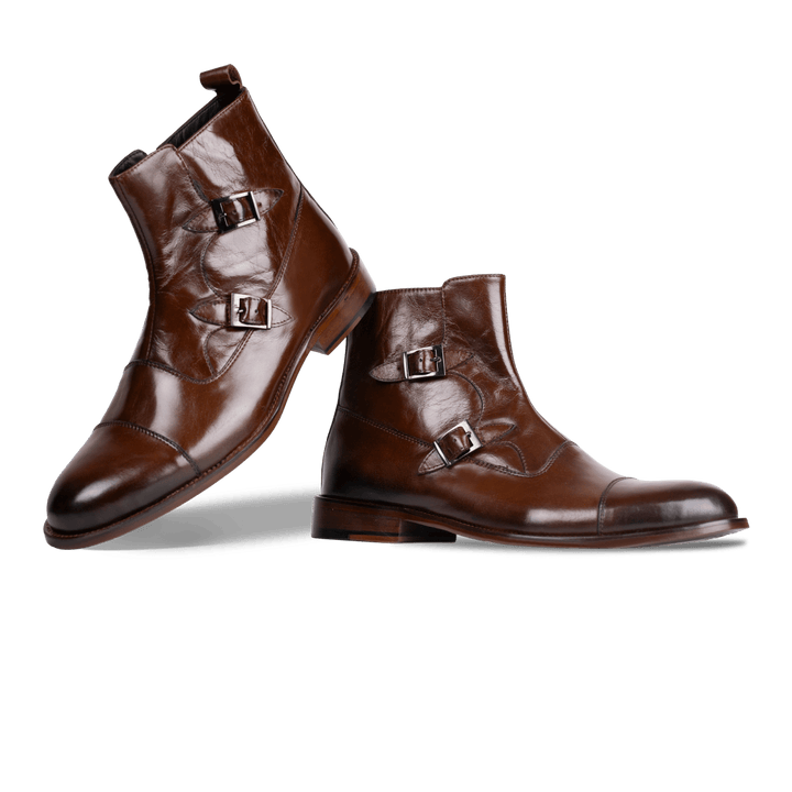 Arthur: Boots à boucles - Cuir Marron - Bleather Maroc