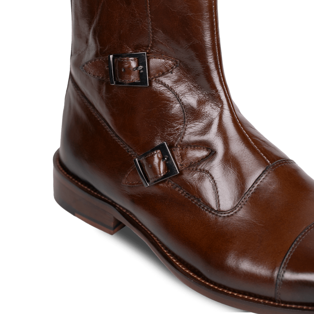 Arthur: Boots à boucles - Cuir Marron - Bleather Maroc