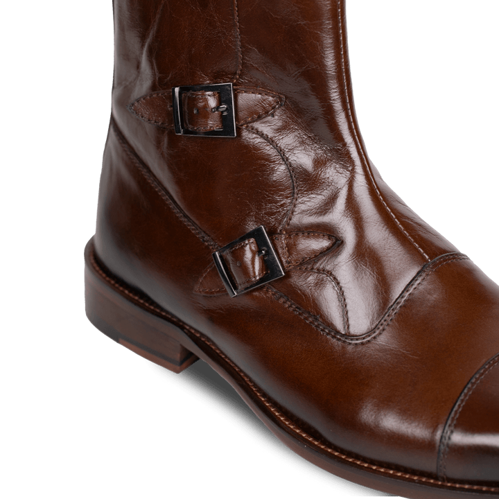 Arthur: Boots à boucles - Cuir Marron - Bleather Maroc