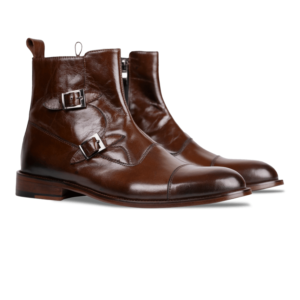 Arthur: Boots à boucles - Cuir Marron - Bleather Maroc