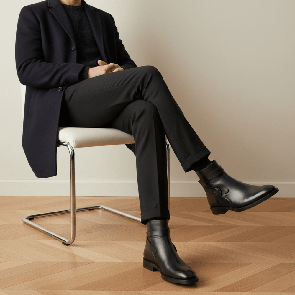 Ashem: Boots Homme - Cuir Noir - Bleather Maroc