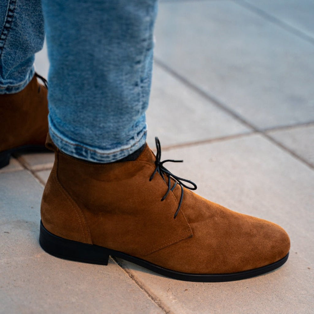 Ashley: Demi Bottes Homme - Daim Cognac - Bleather Maroc