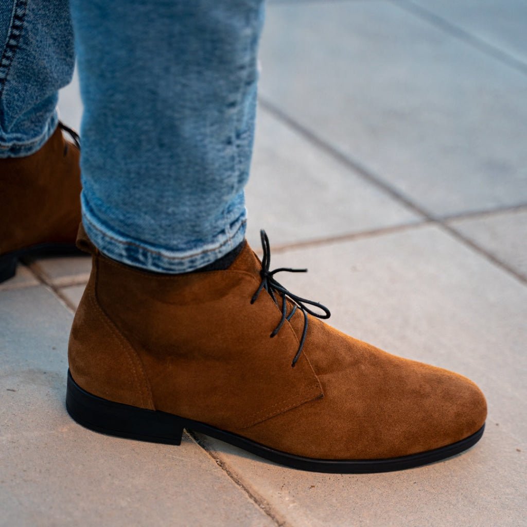 Ashley: Demi Bottes Homme - Daim Cognac - Bleather Maroc