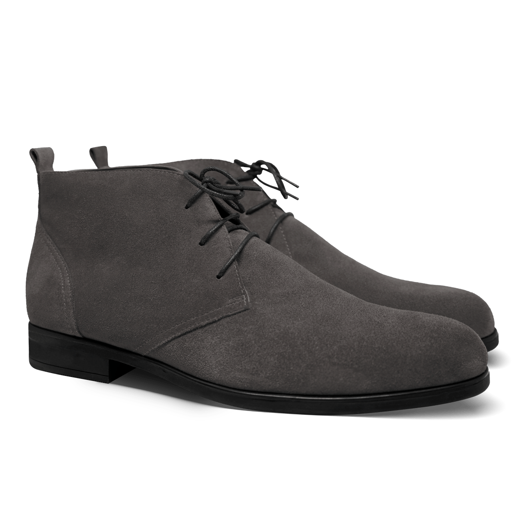 Ashley: Demi Bottes Homme - Daim Gris - Bleather Maroc