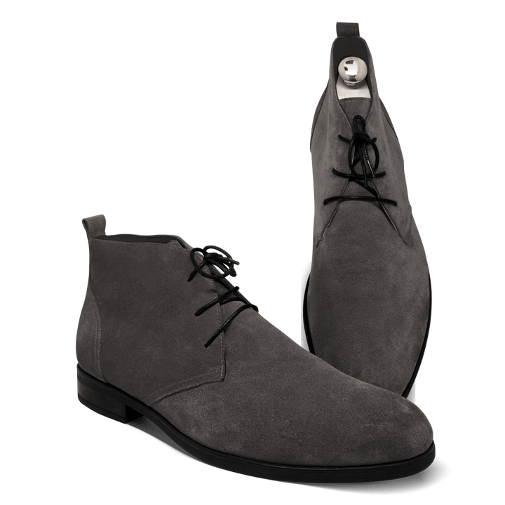 Ashley: Demi Bottes Homme - Daim Gris - Bleather Maroc