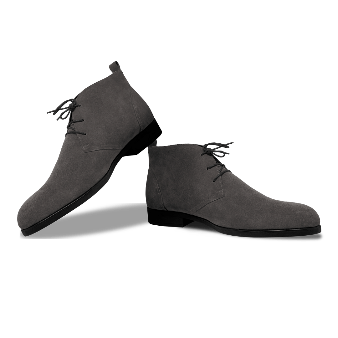 Ashley: Demi Bottes Homme - Daim Gris - Bleather Maroc