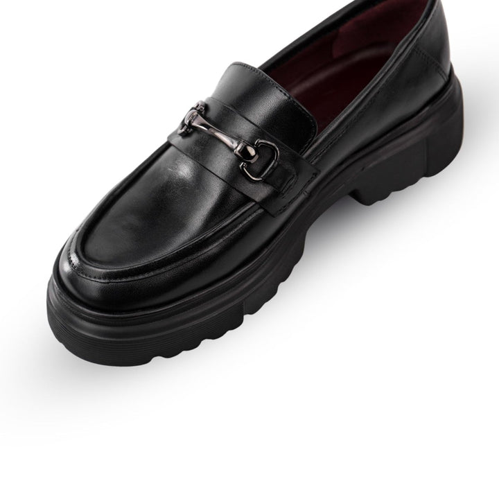 Audrey: Mocassin Femme - Cuir Noir - Bleather Maroc