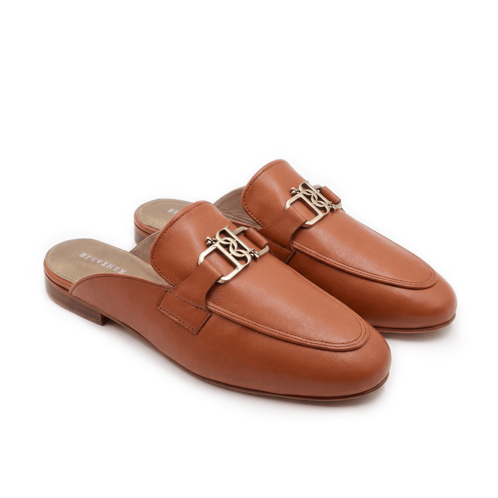 Aurora : Mules Femme - Cuir Tabac - Bleather Maroc