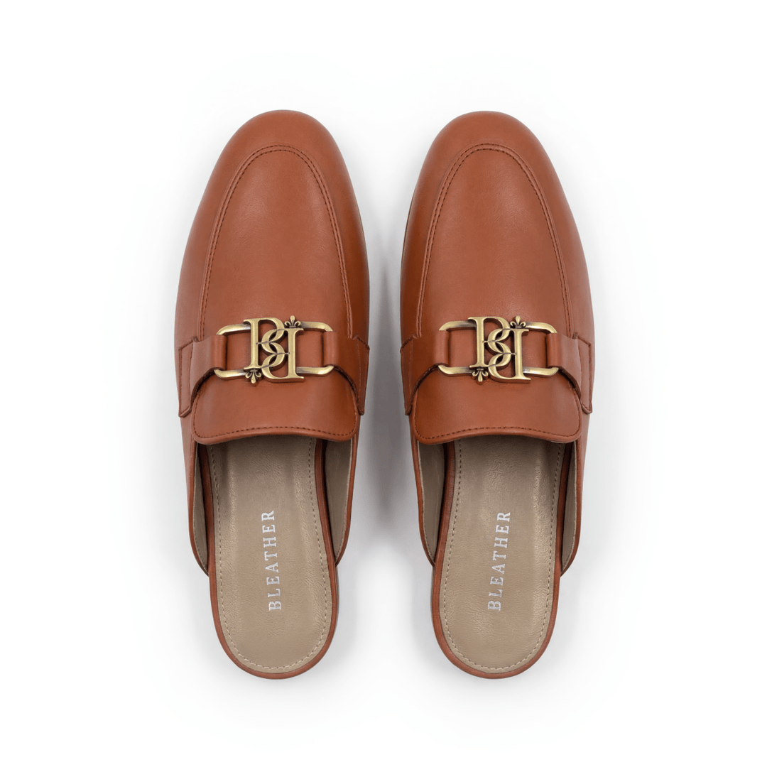 Aurora : Mules Femme - Cuir Tabac - Bleather Maroc