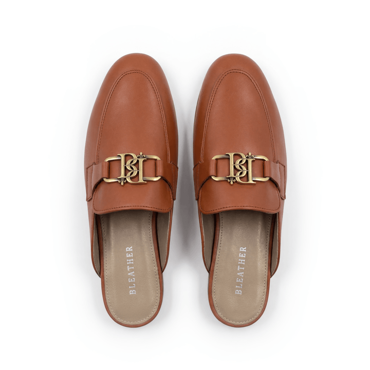 Aurora : Mules Femme - Cuir Tabac - Bleather Maroc