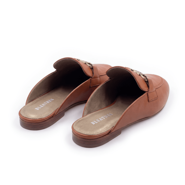 Aurora : Mules Femme - Cuir Tabac - Bleather Maroc