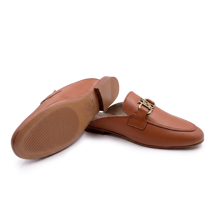 Aurora : Mules Femme - Cuir Tabac - Bleather Maroc