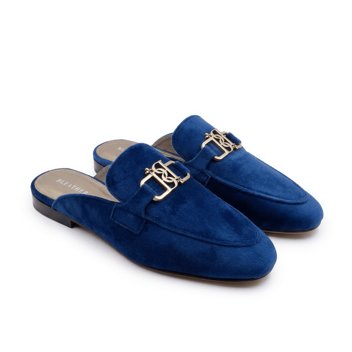 Aurora: Mules Femme - Velours Bleu - Bleather Maroc