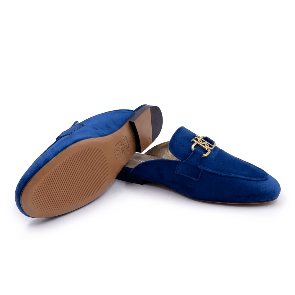 Aurora: Mules Femme - Velours Bleu - Bleather Maroc