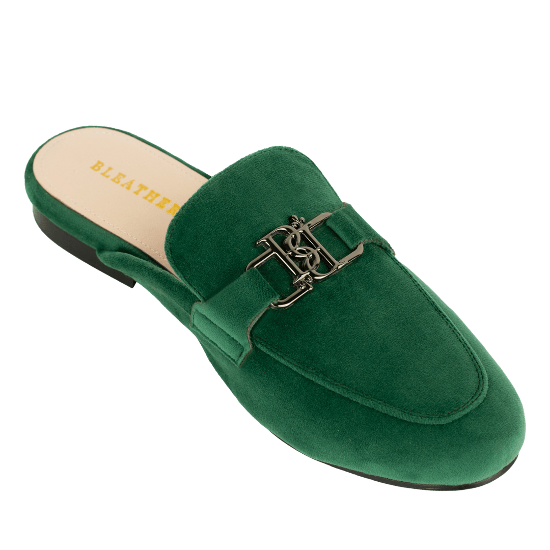 Aurora: Mules Femme - Velours Vert - Bleather Maroc