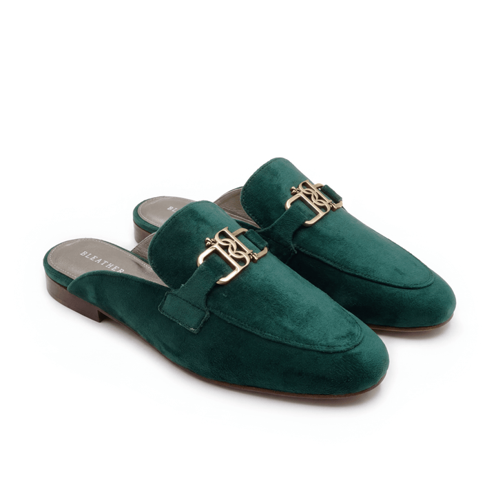 Aurora: Mules Femme - Velours Vert - Bleather Maroc