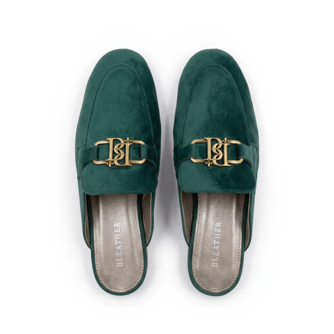 Aurora: Mules Femme - Velours Vert - Bleather Maroc