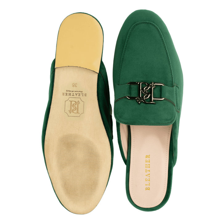 Aurora: Mules Femme - Velours Vert - Bleather Maroc