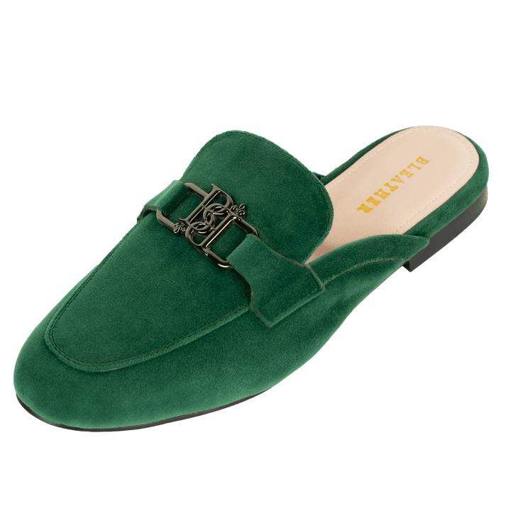 Aurora: Mules Femme - Velours Vert - Bleather Maroc