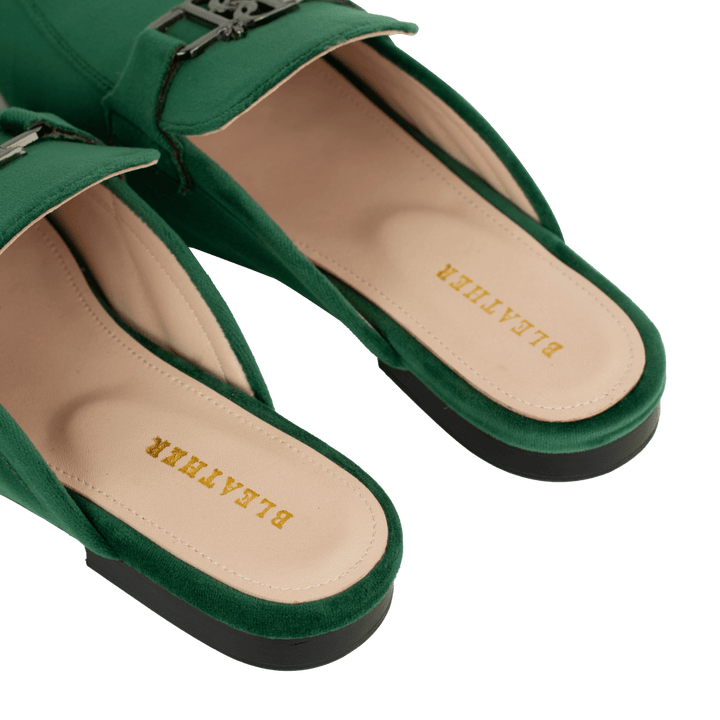 Aurora: Mules Femme - Velours Vert - Bleather Maroc