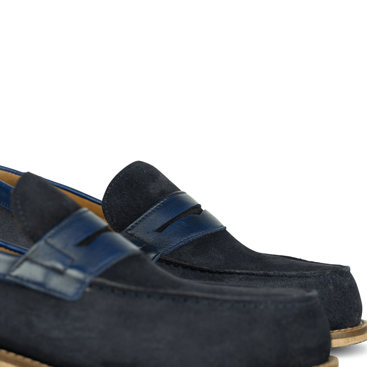 Beverley: Mocassin Homme - Daim Bleu - Bleather Maroc