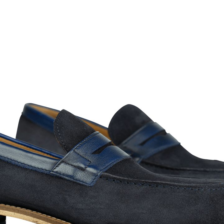 Beverley: Mocassin Homme - Daim Bleu - Bleather Maroc