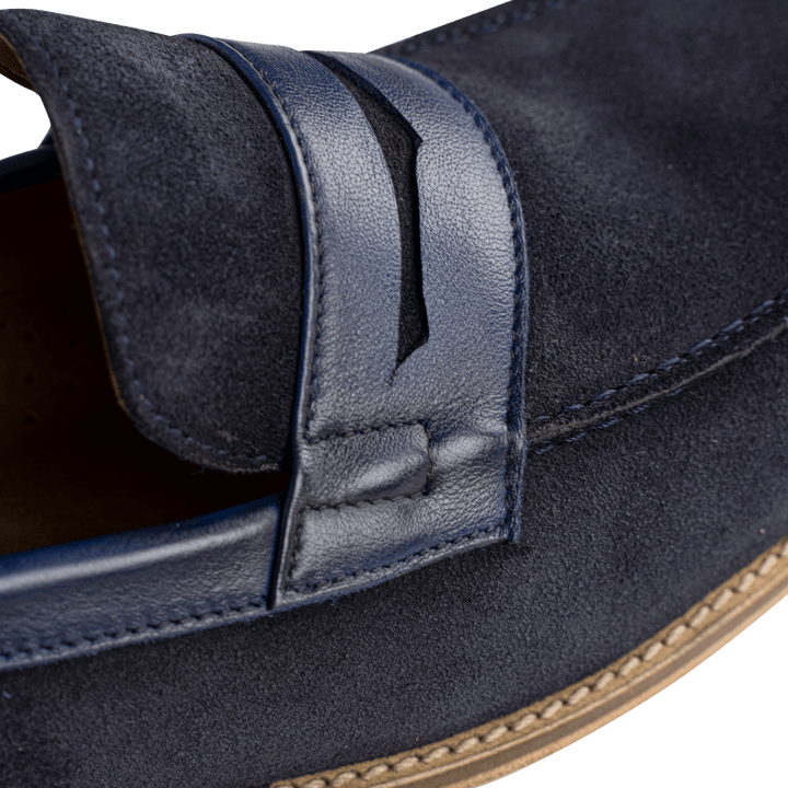 Beverley: Mocassin Homme - Daim Bleu - Bleather Maroc