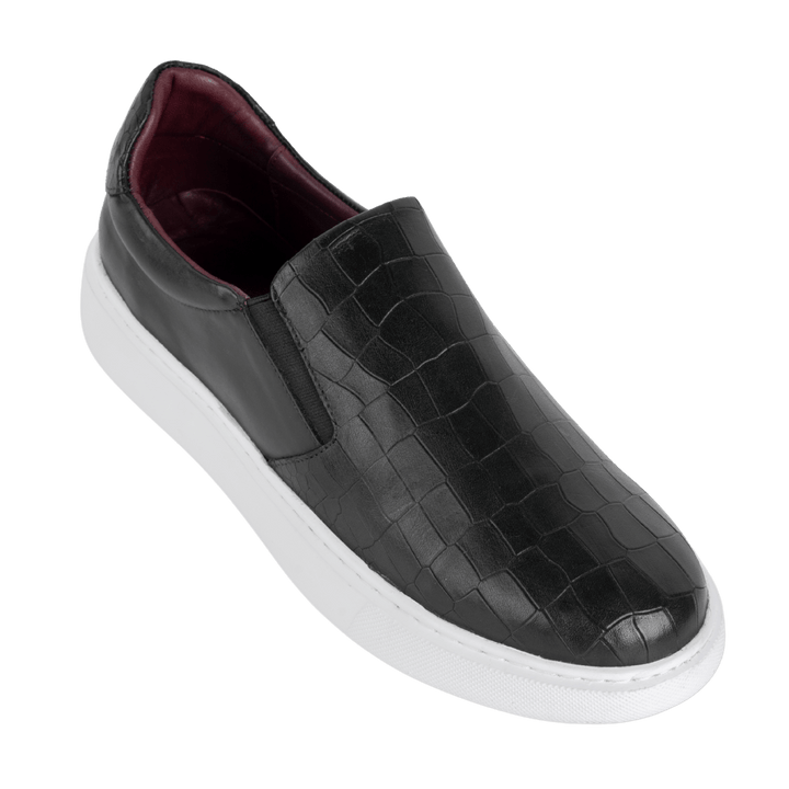 Bigford : Sneakers Homme - Cuir Croco Noir - Bleather Maroc