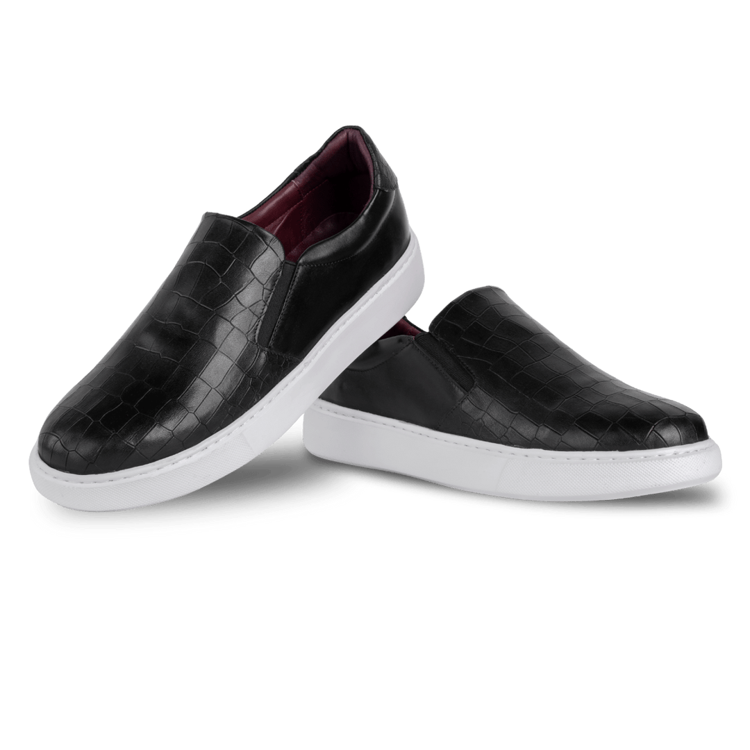 Bigford : Sneakers Homme - Cuir Croco Noir - Bleather Maroc